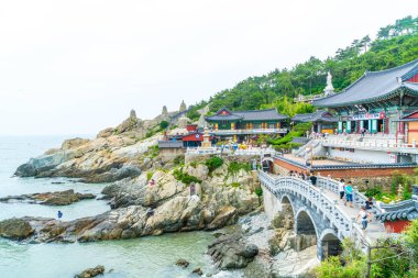 Busan, Güney Kore-Temmuz 11,2017: Turistik ziyaret Haedong Yonggung 