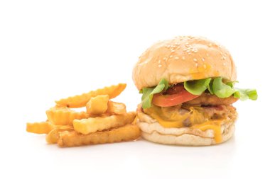 Ev yapımı taze lezzetli hamburger üzerinde beyaz backg izole Close-Up