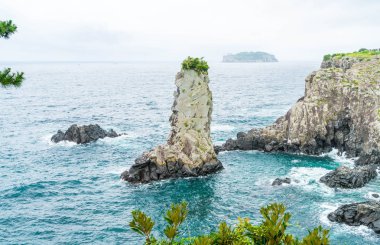 Jeju-do Oedolgae kaya (ünlü doğal landmark) Jeju Adası,