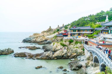 Busan, Güney Kore-Temmuz 11,2017: Turistik ziyaret Haedong Yonggung 