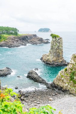 Jeju-do Oedolgae kaya (ünlü doğal landmark) Jeju Adası,