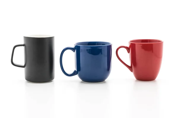 Conjunto de copos pretos, vermelhos e azuis sobre branco — Fotografia de Stock