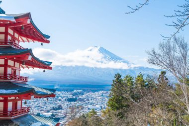Mt. Fuji Chureito Pagoda Güz, Fujiyoshida ile.