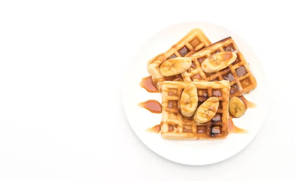 Waffle de banana com caramelo — Fotografia de Stock