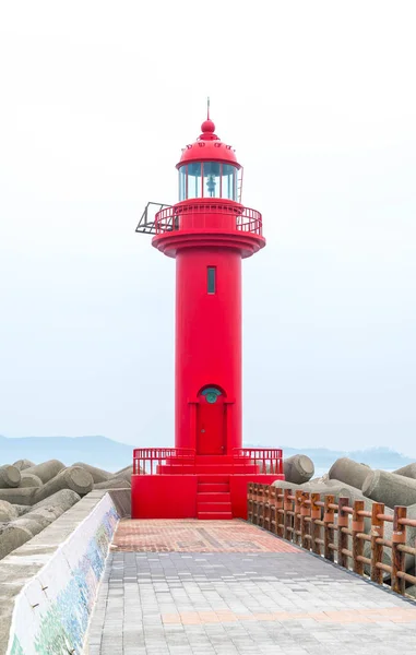 Red lighthouse in Jeju Island — Stock Photo, Image