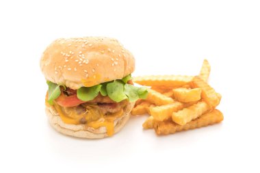 Ev yapımı taze lezzetli hamburger üzerinde beyaz backg izole Close-Up