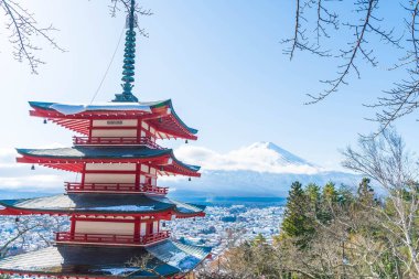 Mt. Fuji Chureito Pagoda Güz, Fujiyoshida ile.