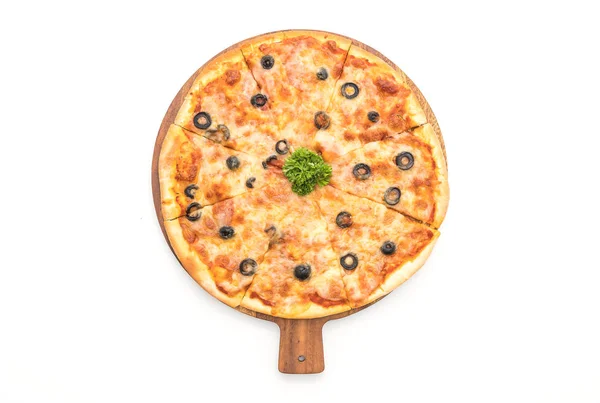 Pizza al salame piccante con olive — Foto Stock