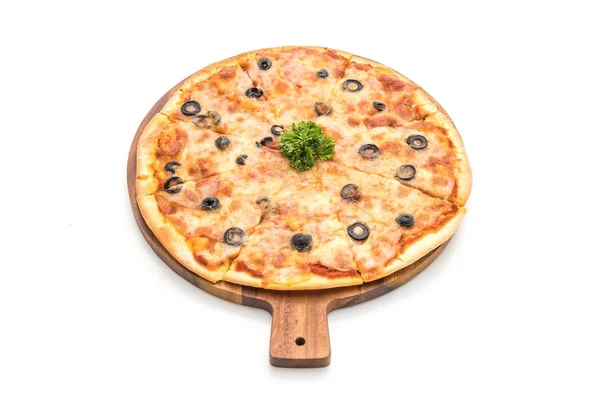 Pizza al salame piccante con olive — Foto Stock