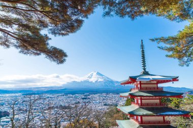 Mt. Fuji Chureito Pagoda Güz, Fujiyoshida ile.