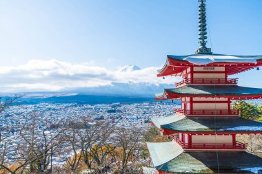 Mt. Fuji Chureito Pagoda Güz, Fujiyoshida ile.