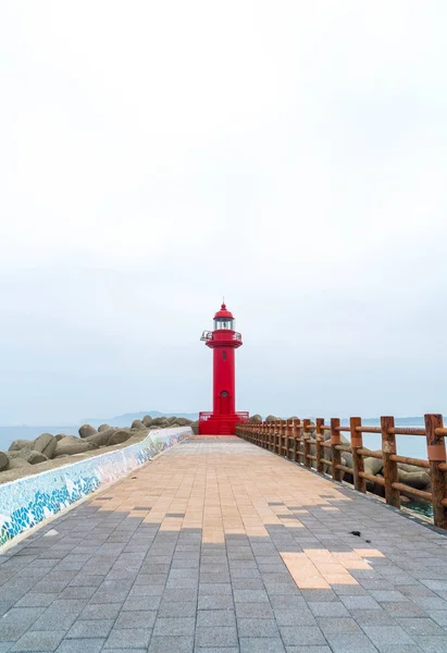 Red lighthouse in Jeju Island — Stock Photo, Image