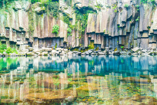 cheonjeyeon waterfalls in Jeju Isaland