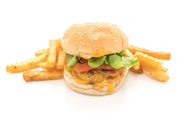 Ev yapımı taze lezzetli hamburger üzerinde beyaz backg izole Close-Up