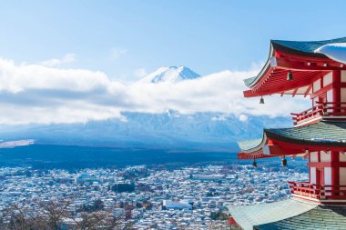 Mt. Fuji Chureito Pagoda Güz, Fujiyoshida ile.