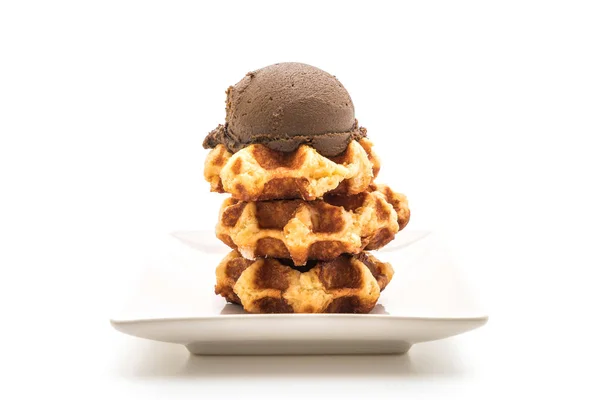 Waffle with chocolate ice cream — Stock Photo, Image