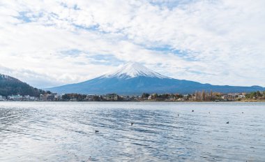 Japonya 'daki Kawaguchiko Gölü' nde Fuji Dağı..