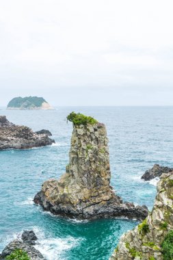 Jeju-do Oedolgae kaya (ünlü doğal landmark) Jeju Adası,