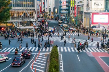 Tokyo, Japonya, 17 Kasım 2016: Shibuya Crossing, şehir sokak ile