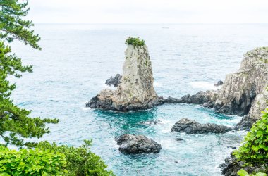 Jeju-do Oedolgae kaya (ünlü doğal landmark) Jeju Adası,