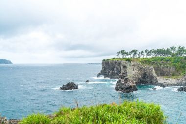 Jeju-do Oedolgae kaya (ünlü doğal landmark) Jeju Adası,