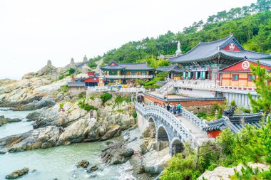 Busan, Güney Kore-Temmuz 11,2017: Turistik ziyaret Haedong Yonggung 