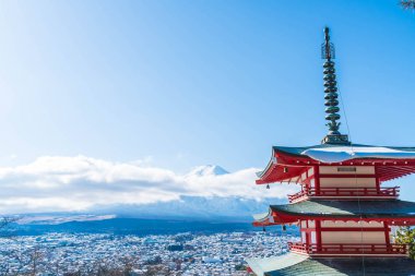 Mt. Fuji Chureito Pagoda Güz, Fujiyoshida ile.
