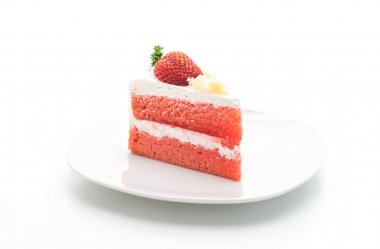 beyaz zemin üzerine Çilekli pasta