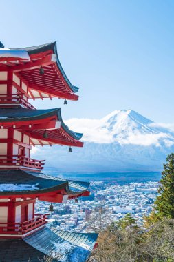 Mt. Fuji Chureito Pagoda Güz, Fujiyoshida ile.