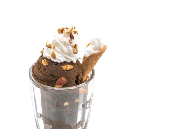 Scoop of chocolated ice cream in glass — Stock Photo, Image