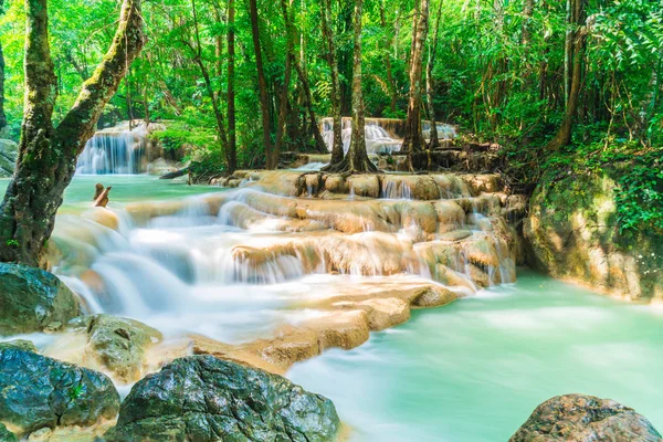 Erawan καταρράκτης, Εθνικό Πάρκο Εραουάν σε Καντσαμπούρι για Thaila — Φωτογραφία Αρχείου