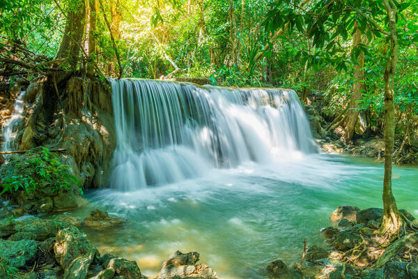 Huay Mae Kamin Waterfall at Kanchanaburi in Thailand