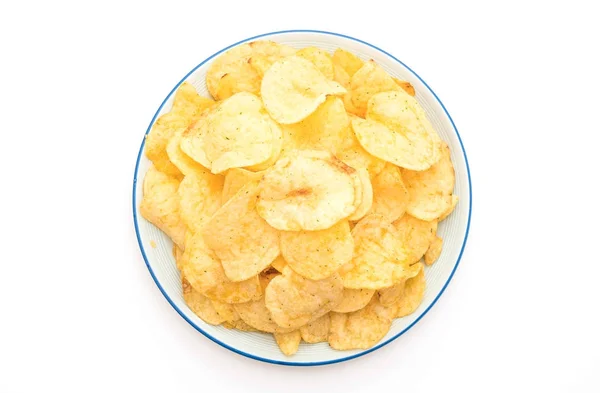 Aardappel chips op witte achtergrond — Stockfoto