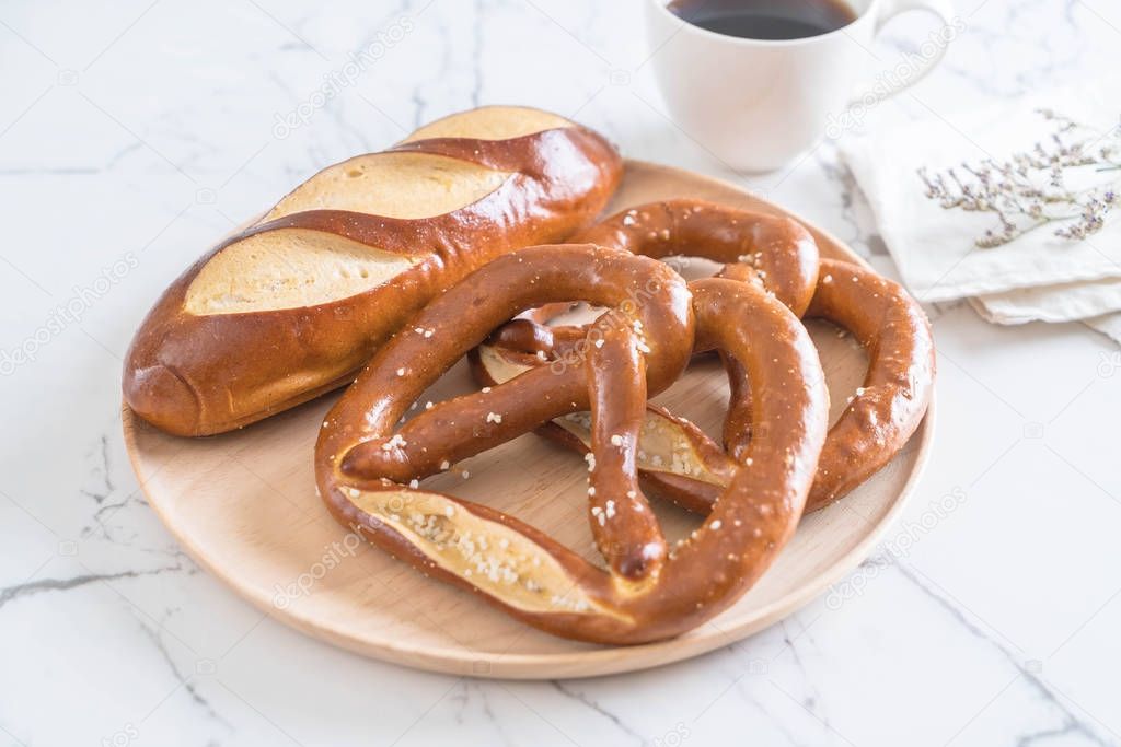 pretzel and plain laugan bread 