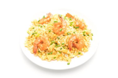 Kızarmış pirinç ve karides.