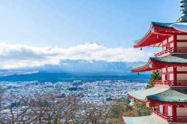 Mt. Fuji Chureito Pagoda Güz, Fujiyoshida ile.