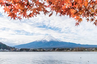 Japonya 'daki Kawaguchiko Gölü' nde Fuji Dağı..