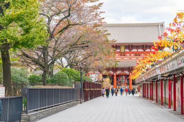 Toyko, Japonya - 16 Kasım 2016: turist Nakamise Dori üzerinde yürümek 