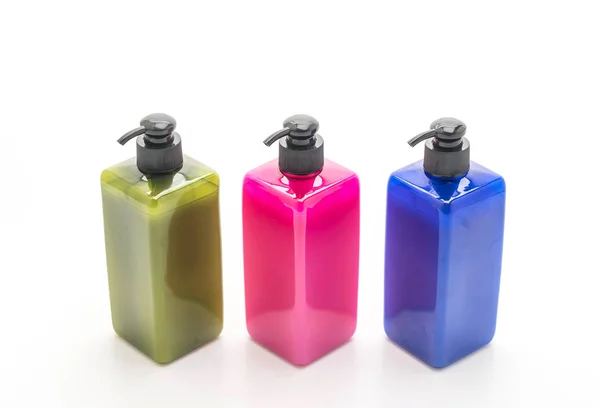 Beyaz arka plan üzerinde şampuan veya sabun şişe — Stok fotoğraf