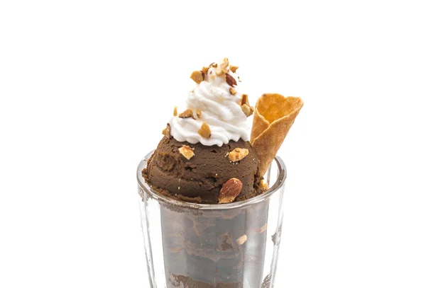 Scoop of chocolated ice cream in glass — Stock Photo, Image
