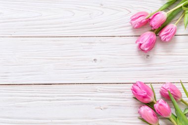 ahşap arka plan üzerinde Pembe Lale çiçek