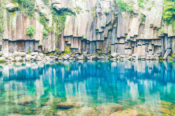 cheonjeyeon waterfalls in Jeju Isaland