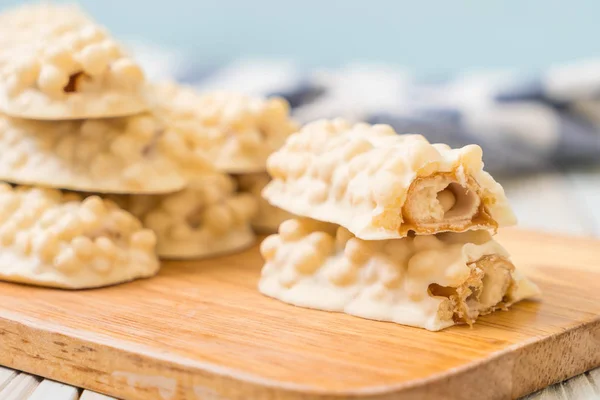 white chocolate with caramel and cereal crispy bar