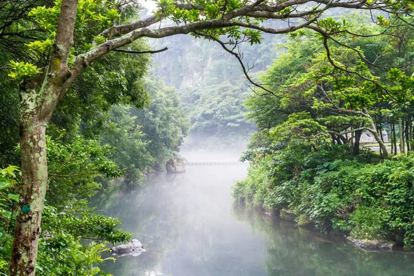 Parque Jardim em Cheonjiyeon Cachoeiras em Jeju Island — Fotografia de Stock