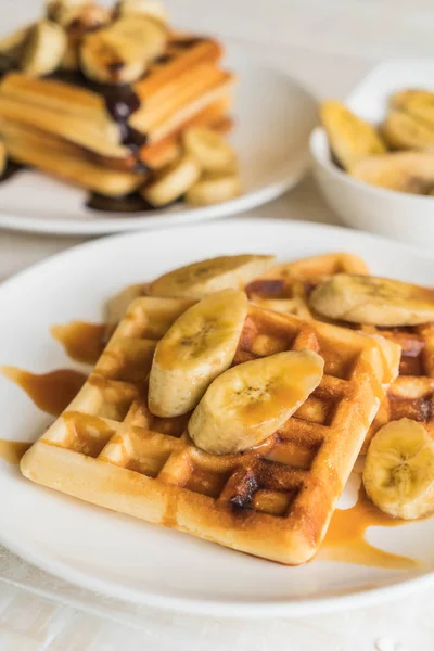 banana waffle with caramel