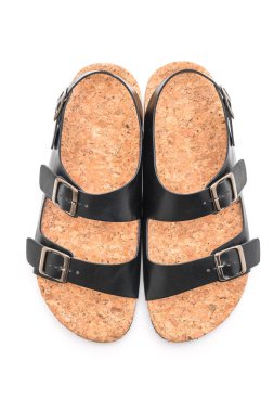 Erkek deri sandalet beyaz arka plan üzerinde