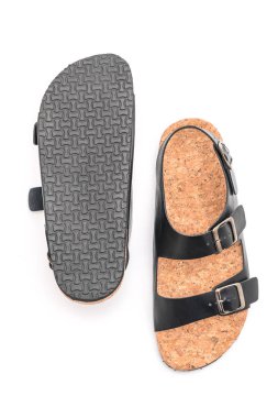 Erkek deri sandalet beyaz arka plan üzerinde