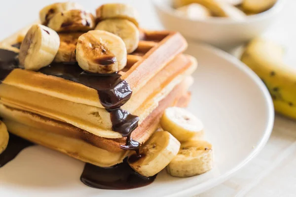 Banana waffle with chocolate — Stock Photo, Image