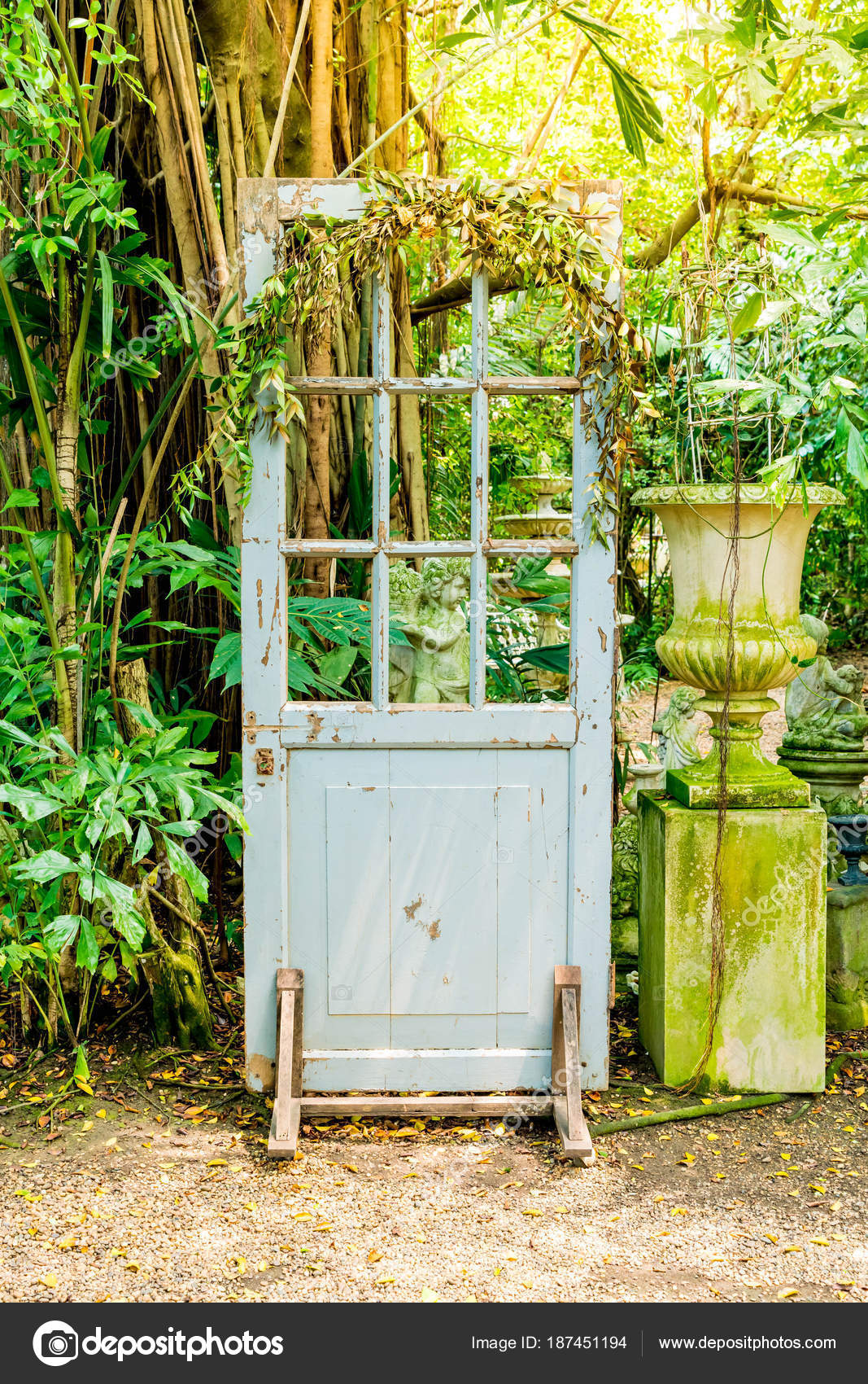 Old Wooden Door Decoration In Garden Stock Photo C Topntp 187451194
