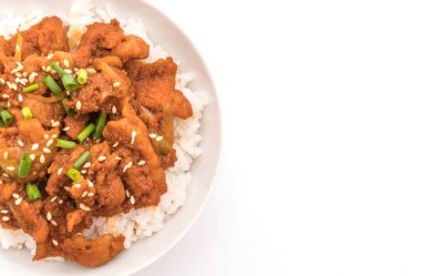 Kızarmış domuz üst pirinç baharatlı Kore soslu (bulgogi)